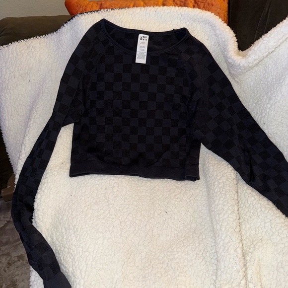 JoyLab | Checkered Long Sleeve Cropped Top - Picture 1 of 4
